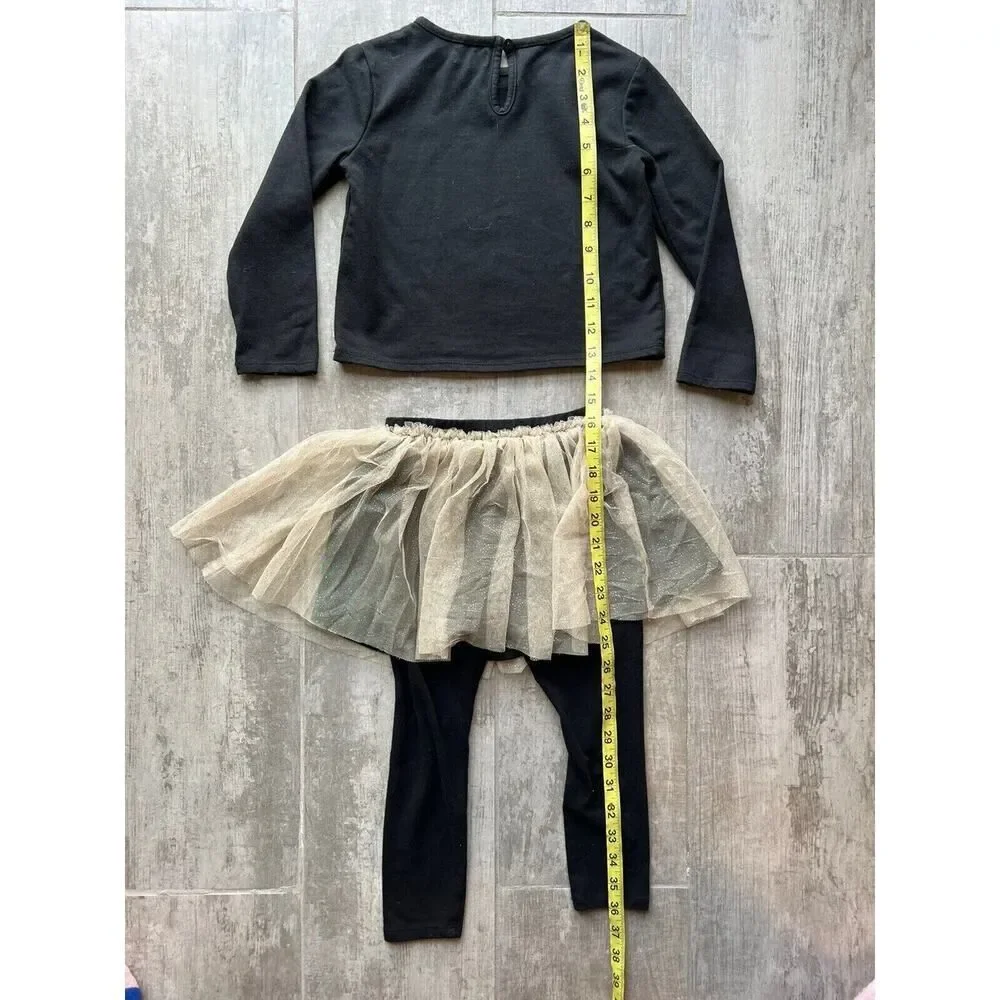 BCBG Girls Black Gold Pants Leggings Tutu Skirt & Top Outfit 2 Piece Set 5T